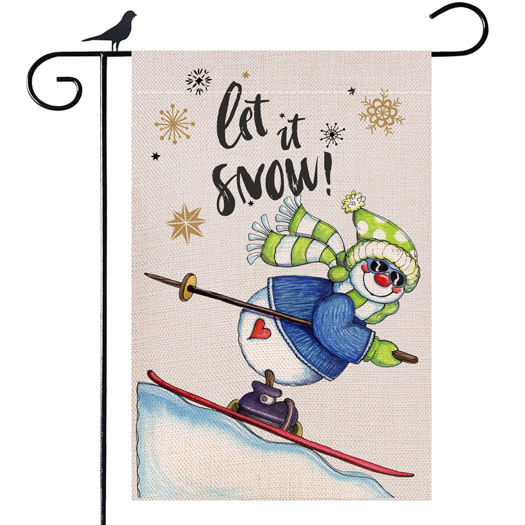 Shmbada Let It Snow Welcome Winter Burlap Double Sided Garden Flag, Merry Christmas Outdoor Decorative Flags, 12 x 18 Inch