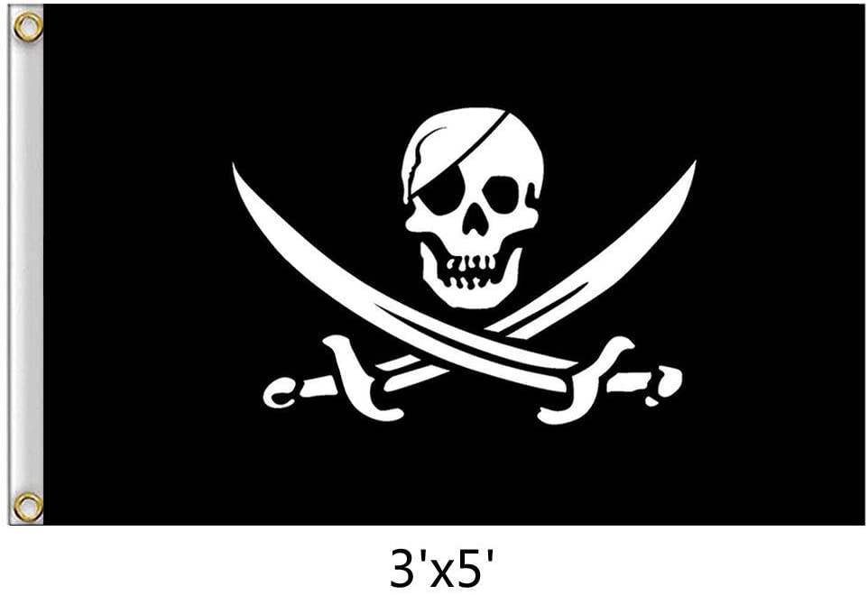 Shmbada Jack Rackham Skull Pirate Flag Jolly Roger Banner with Treasure Map Set for Halloween Pirate Party, Double Stitched Polyester Pirate Banner with Brass Grommets for Kids Birthday