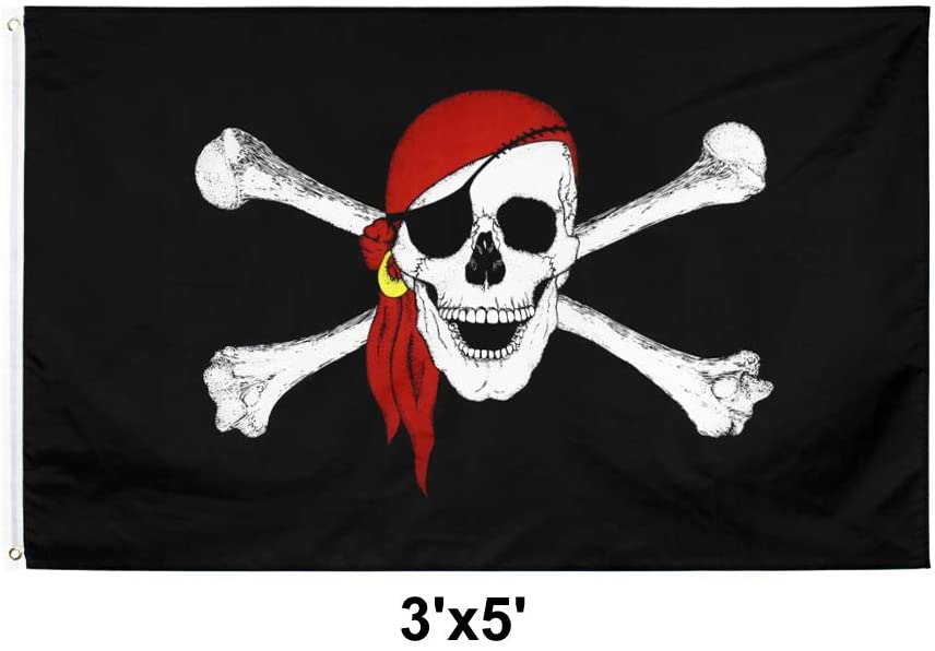 Shmbada Jack Rackham Skull Pirate Flag Jolly Roger Red Bandana with Treasure Map Set for Pirate Party and Halloween, Double Stitched Polyester Pirate Banner with Brass Grommets for Kids Birthday