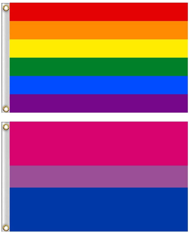 Shmbada Rainbow Flag and Bisexual Pride Flag with Brass Grommets, Premium Polyester, Vivid Color Anti Fading, Indoor/Outdoor House Yard Porch Decor LGBT Banner for Pride Gay/Lesbians, 3x5 ft 2 Pack