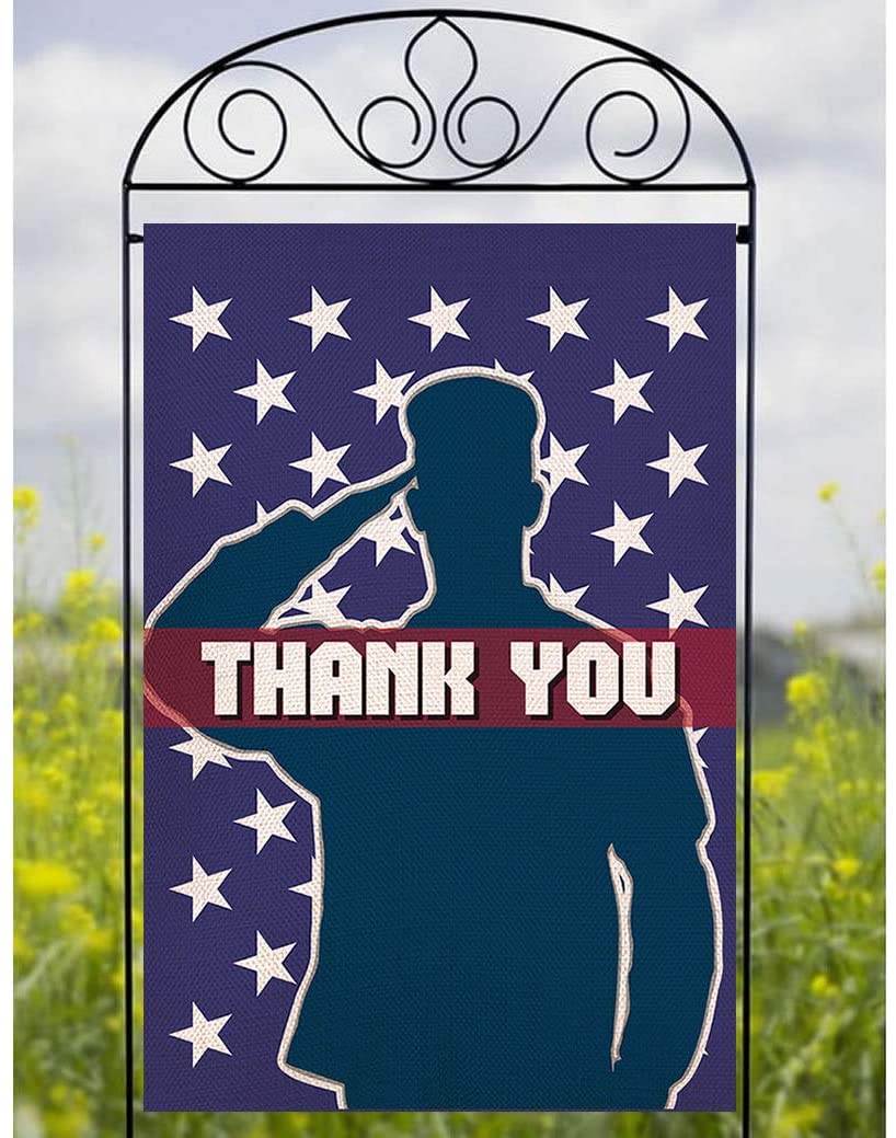 Shmbada Army Thank You Burlap House Flag Double Sided Patriotic Outdoor Decorative for Memorial Day, Veterans Day, Fourth of July, 28 x 40 inch
