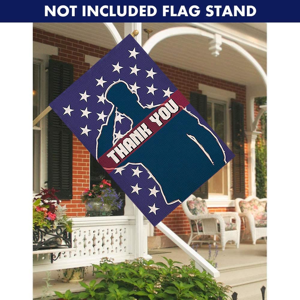 Shmbada Army Thank You Burlap House Flag Double Sided Patriotic Outdoor Decorative for Memorial Day, Veterans Day, Fourth of July, 28 x 40 inch