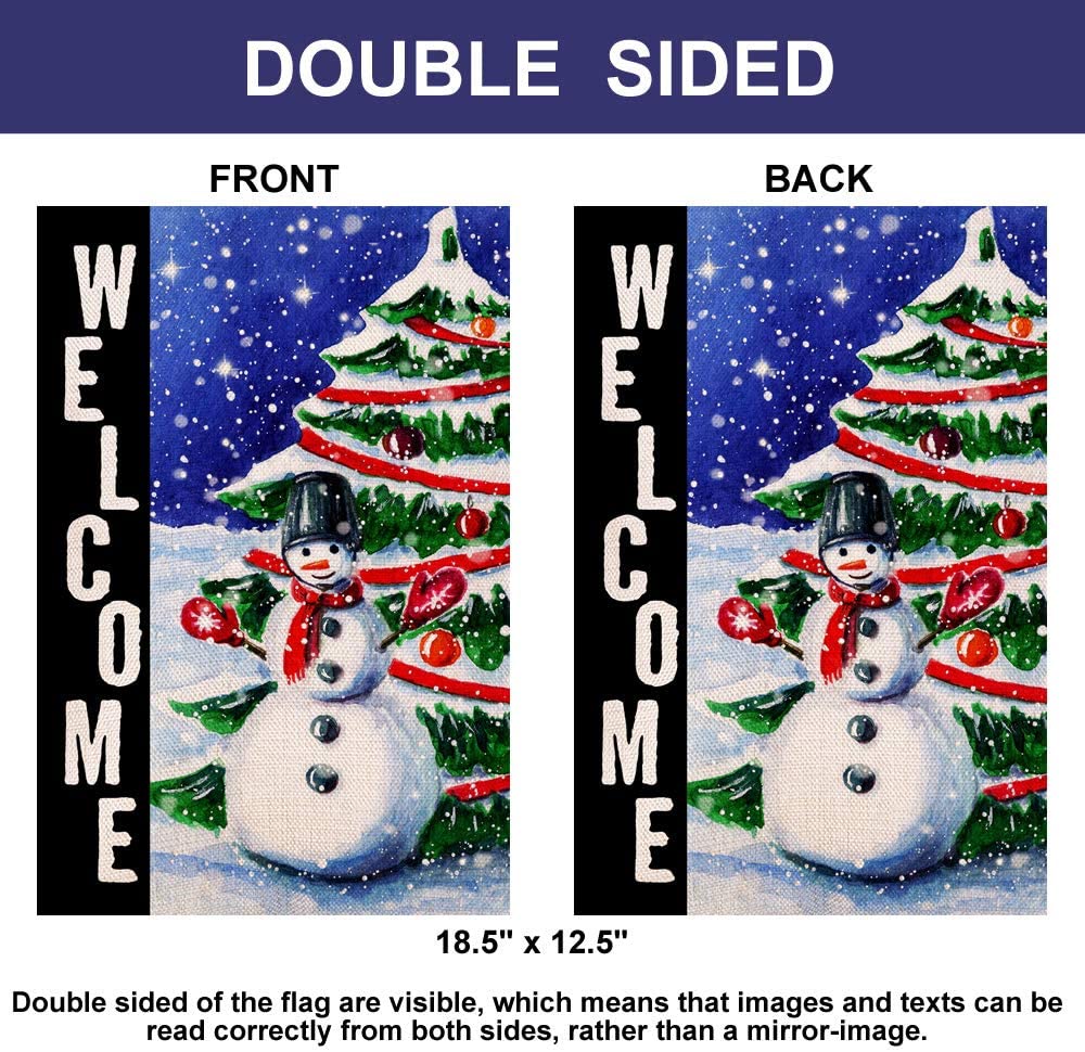 Shmbada Welcome Winter Double Sided Burlap Garden Flag, Christmas Snowman Funny Decorative Outdoor Small Flags,12" x 18"