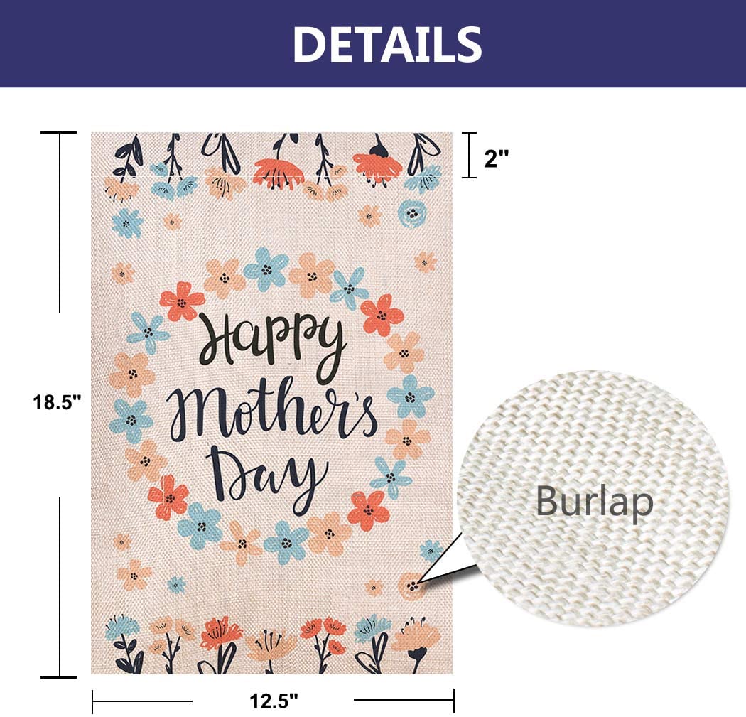 Shmbada Happy Mother's Day Double Sided Burlap Garden Flag, Decorative Outdoor Yard Small Flags, 12" x 18"