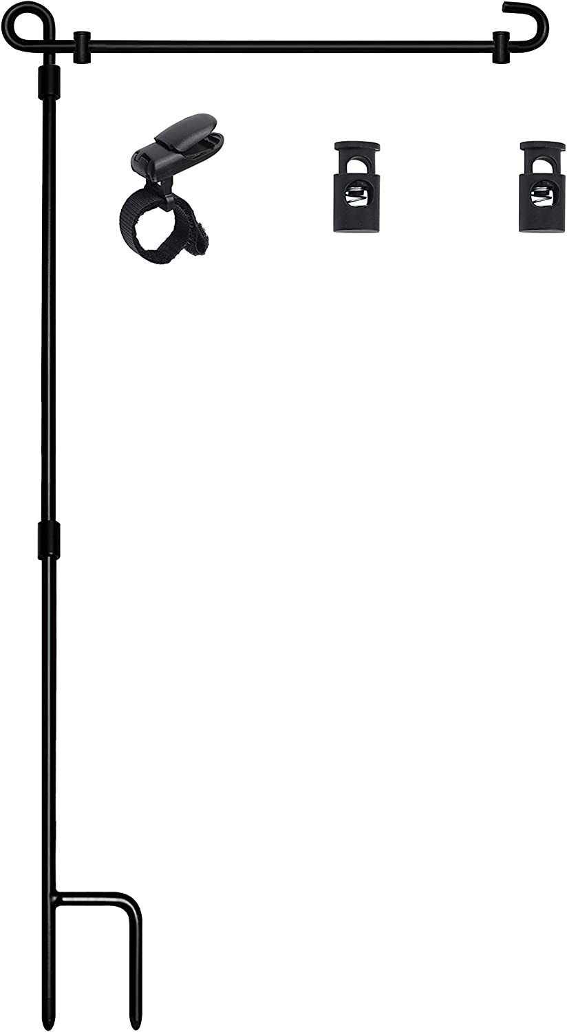 Shmabda Garden Flag Stand, Premium Garden Flag Pole Holder Metal Wrought Iron Powder-Coated Weather-Proof Paint with Tiger Clip and Spring Stoppers