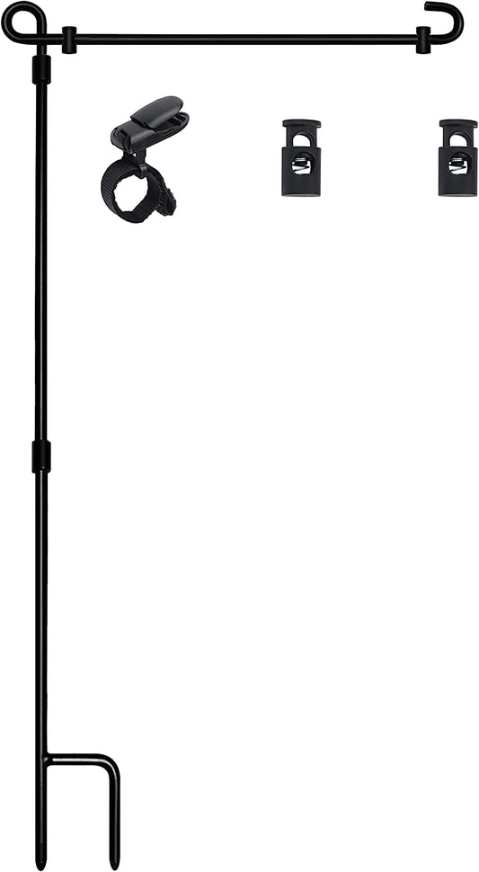 Shmabda Garden Flag Stand, Premium Garden Flag Pole Holder Metal Wrought Iron Powder-Coated Weather-Proof Paint with Tiger Clip and Spring Stoppers