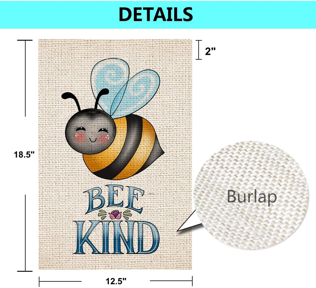 Shmbada Bee Kind Welcome Fall Spring Burlap Garden Flag,  Double Sided Outdoor Decorative Small Flags 12 x 18 Inch