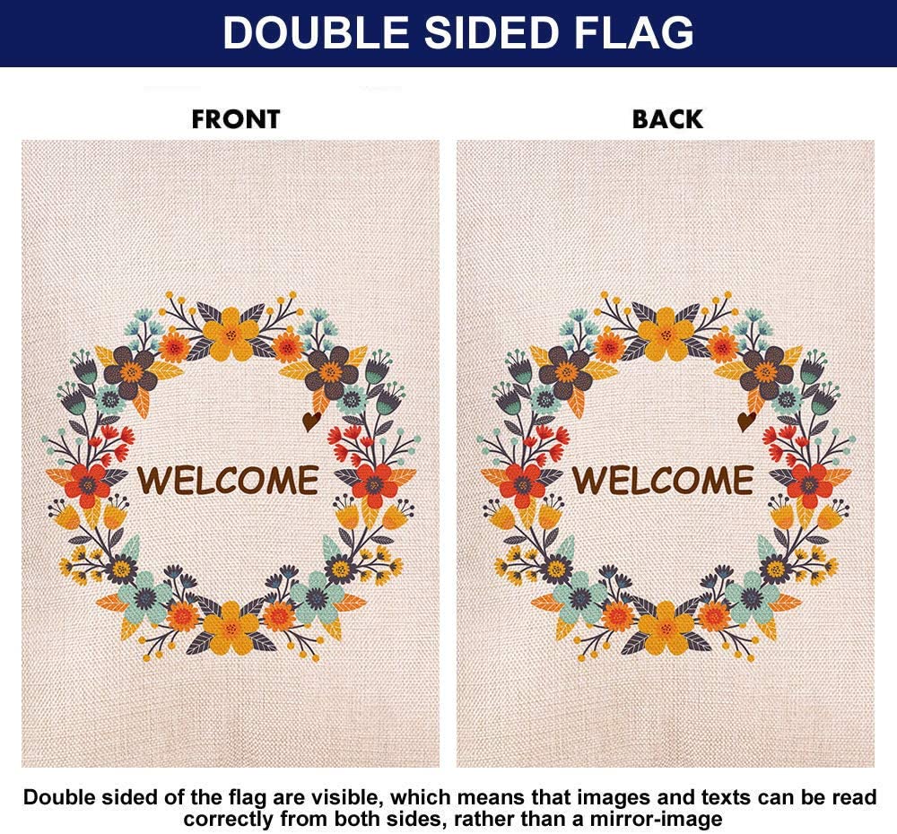 Shmbada Spring Flowers Welcome Double Sided Burlap House Flag, Premium Material, Seasonal Spring Summer Outdoor Funny Decorative Large Flags for Yard Lawn Patio, 28 x 40 inch