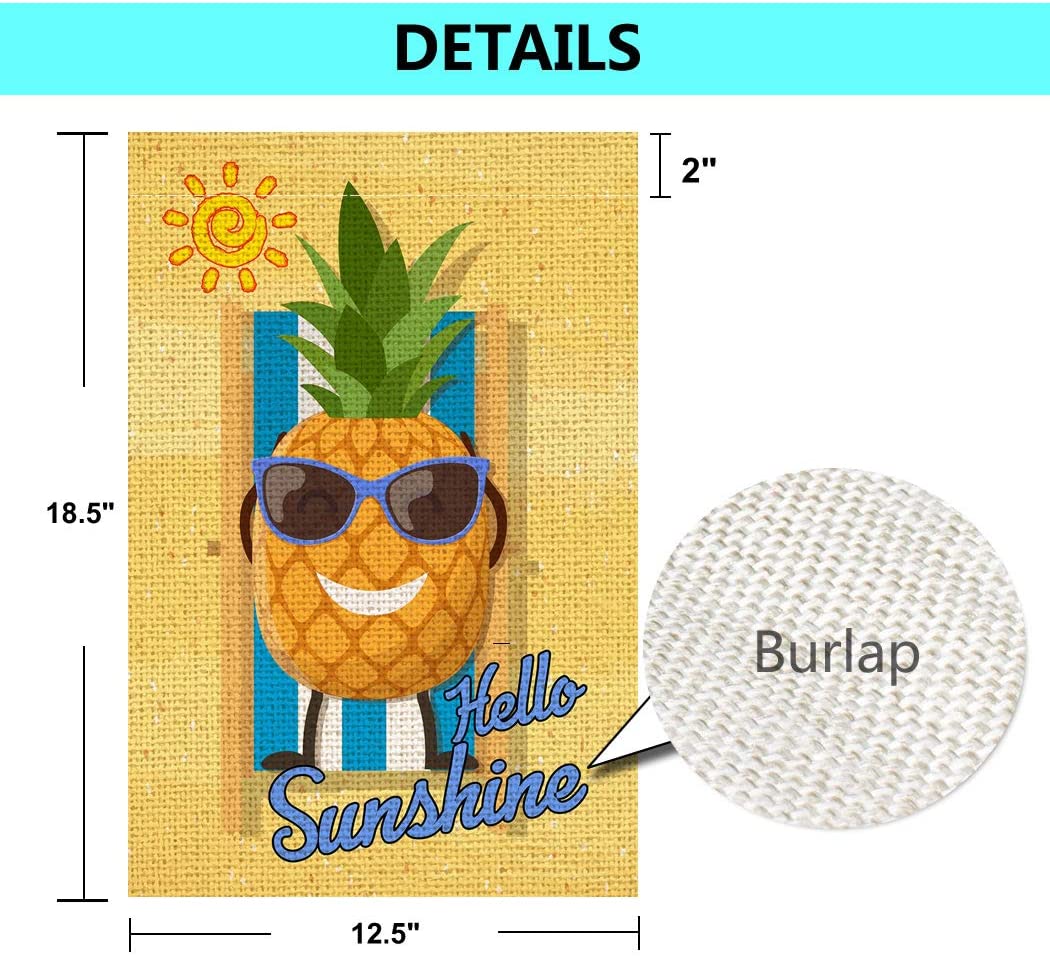 Shmbada Welcome Summer Pineapple Hello Burlap Garden Flag, Double Sided Outdoor Decorative Small Flag 12.5 x 18.5 Inch