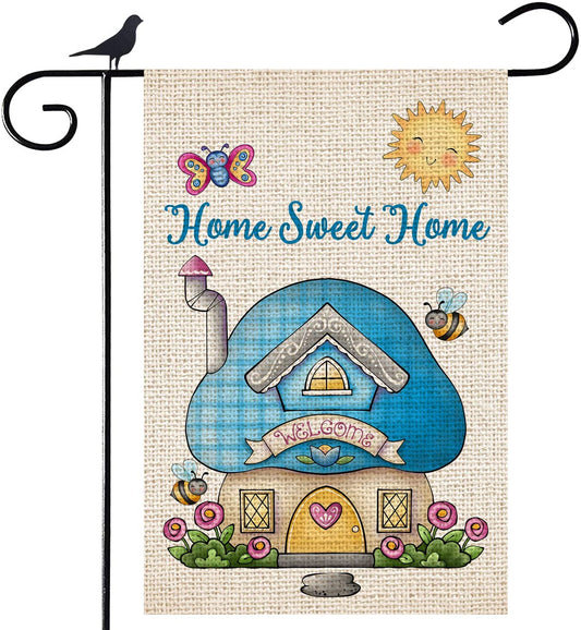 Shmbada Welcome Home Sweet Home Burlap Garden Flag,  Double Sided Spring Summer Outdoor Decorative Small Flags, 12 x 18 Inch