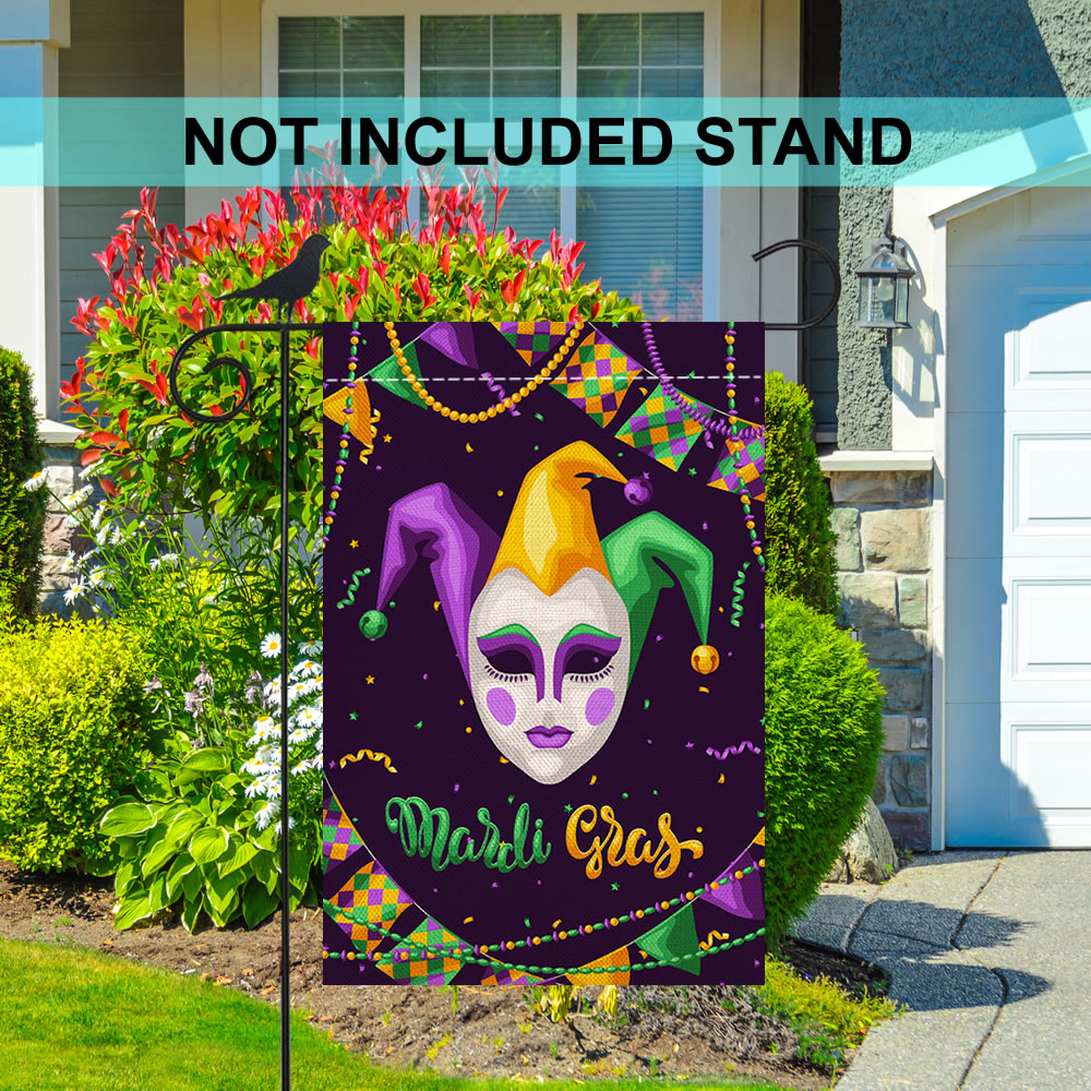Shmbada Welcome Mardi Gras Burlap Double Sided Garden Flag, Outdoor Yard Fleur De Lis Decoration, 12 x 18 Inch