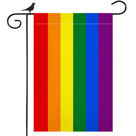 Shmbada Rainbow Gay LGBT Pride Burlap Garden Flags, Double Sided Outdoor Yard Decorative Small Flag, 12 x 18 Inch