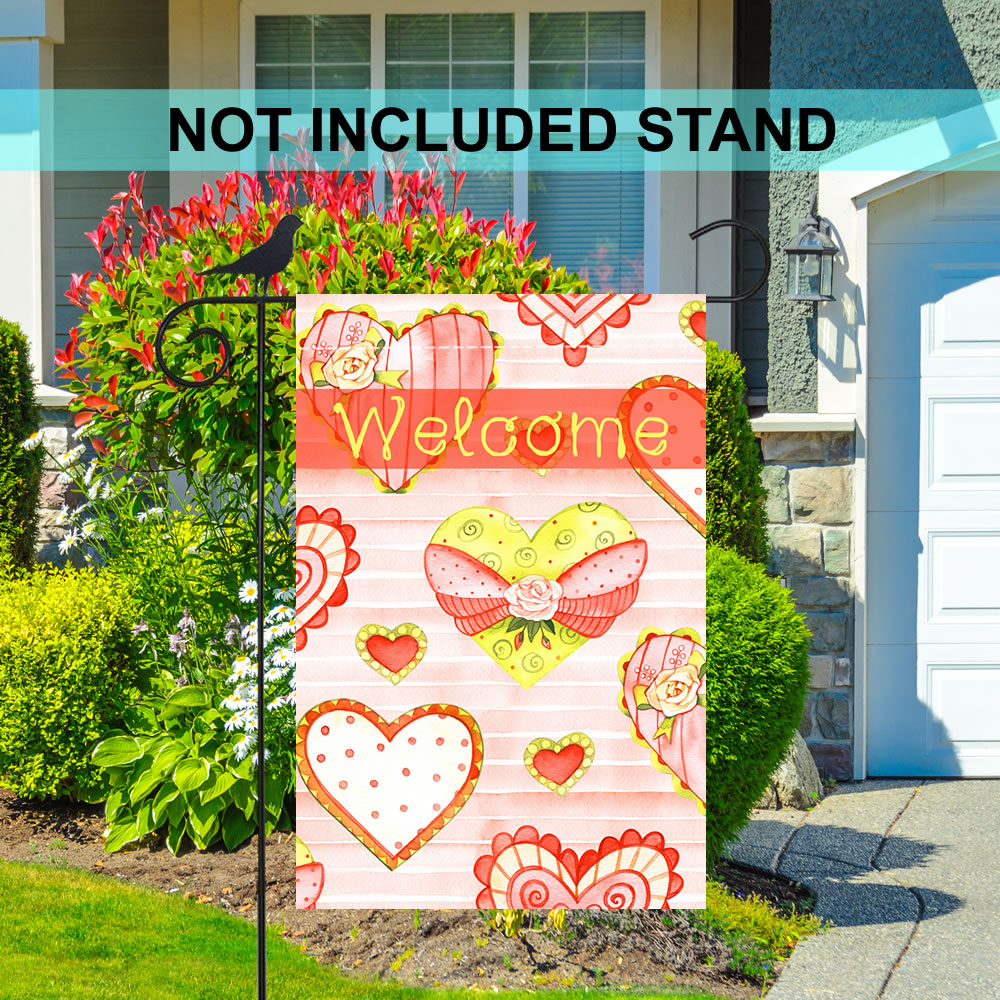 Shmbada Welcome Valentine's Day Garden Flag Double Sided Burlap Outdoor Decoration, Red 12 x 18 Inch…
