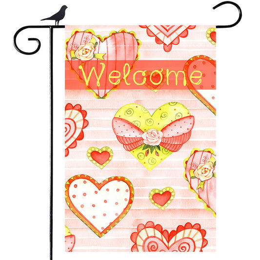 Shmbada Welcome Valentine's Day Garden Flag Double Sided Burlap Outdoor Decoration, Red 12 x 18 Inch…
