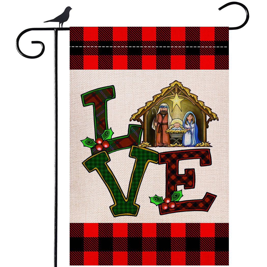 Shmbada Nativity Love Merry Christmas O Holy Night Double Sided Burlap Garden Flag, Seasonal Holiday Home Outdoor Decorative Small Flags for Outside Yard Lawn Patio Porch Farmhouse, 12 x 18 Inch