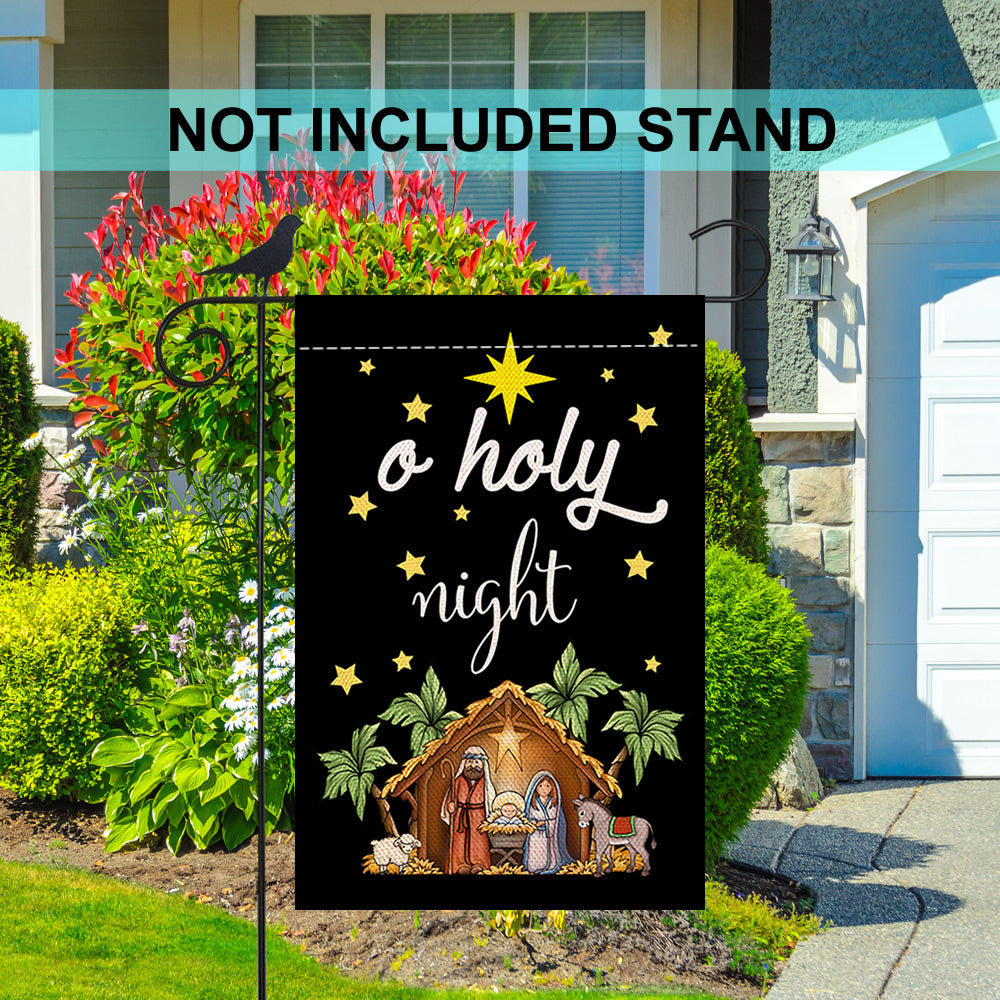 Shmbada Christ Nativity O Holy Night Burlap Garden Flags, Double Sided Outdoor Decorative Small Flag 12 x 18 Inch