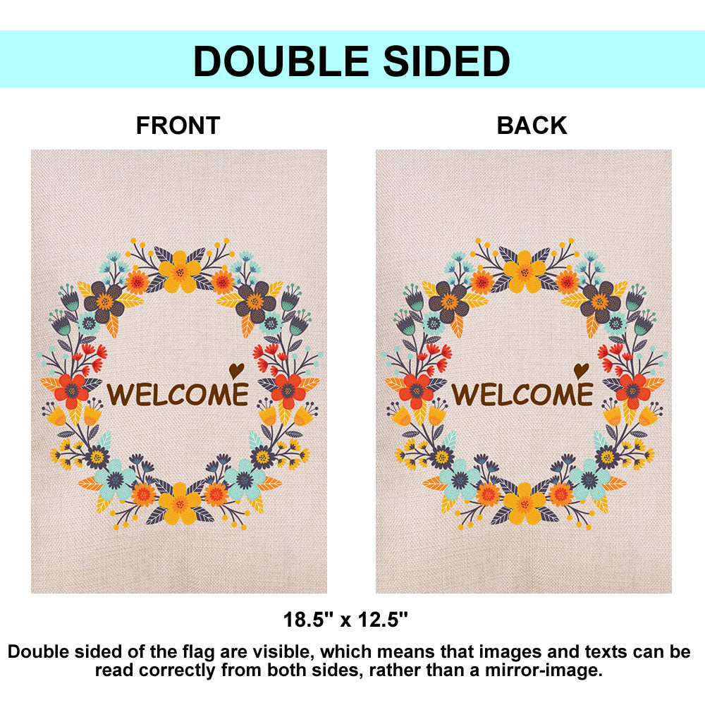Shmbada Spring Flower Welcome Double Sided Burlap Garden Flag, Premium Material, Summer Outdoor Decorative Small Flags for Home House Garden Yard Lawn Patio, 12.5 x 18.5 inch