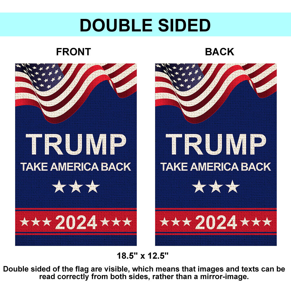 Shmbada President Donald Trump 2024 Take America Back Burlap Garden Flag, Double Sided Patriotic Outdoor Decoration Banner for Yard Lawn, 12.5" x 18.5"