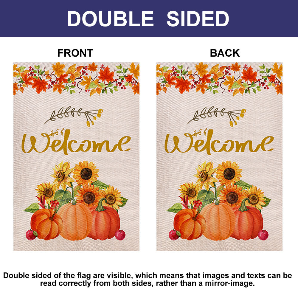 Shmbada Welcome Fall Thanksgiving Day Double Sided Burlap Garden Flag, Outdoor Decorative Small Flags, 12.5 x 18.5 inch