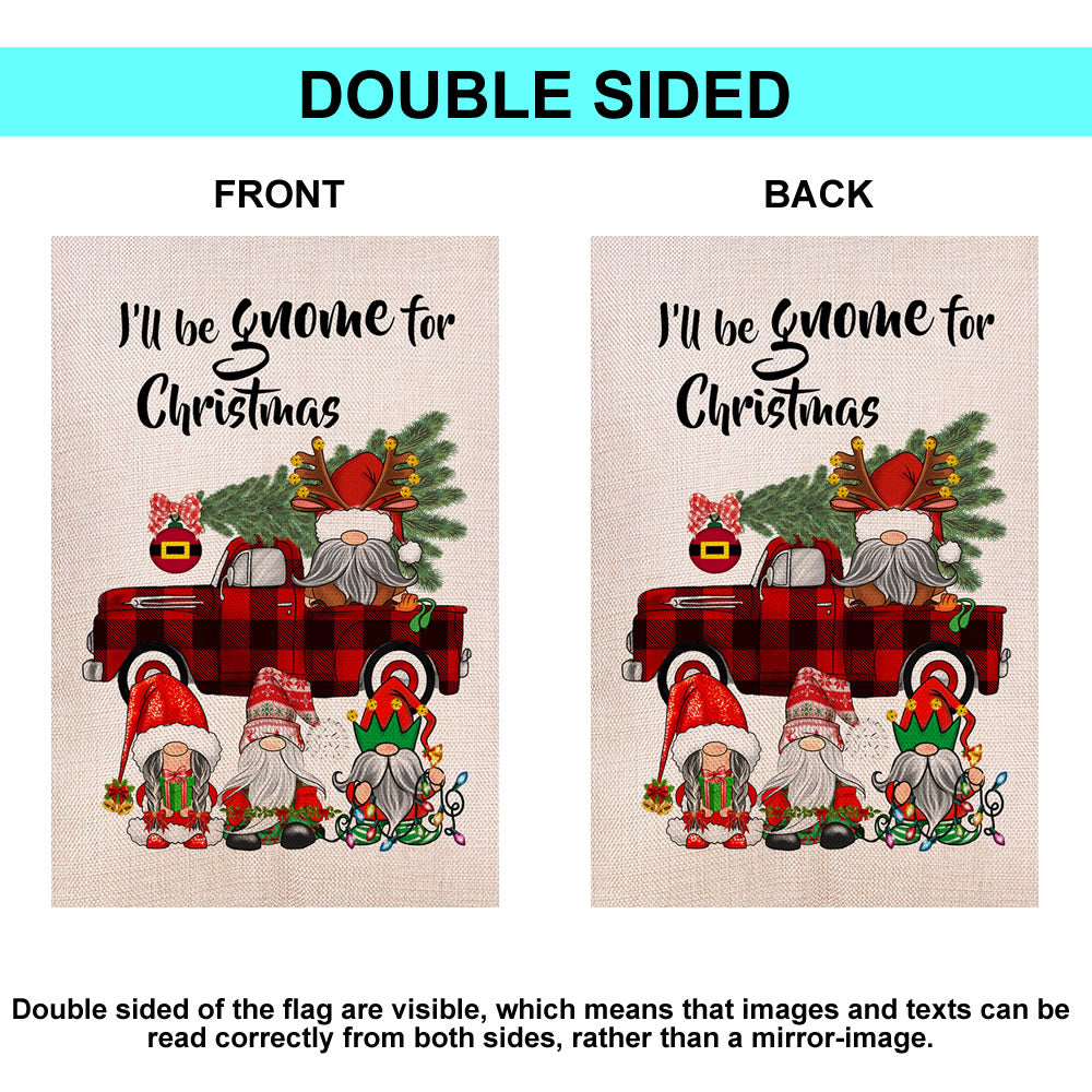 Shmbada Gnome Christmas Winter Plaid Red Truck Double Sided Burlap Garden Flag, Home Decor Outdoor Decorative Small Flags, 12 x 18 Inch