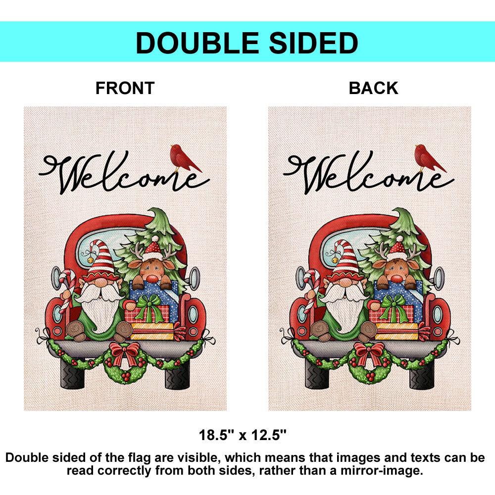 Shmbada Gnome Welcome Winter Burlap Double Sided Garden Flag, Merry Christmas Outdoor Decorative Flags, 12 x 18 Inch