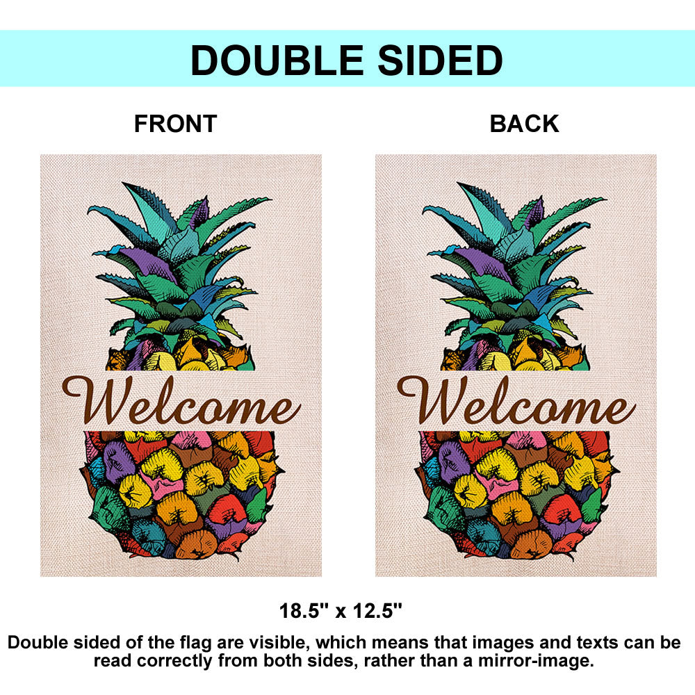 Shmbada Pineapple Welcome Double Sided Burlap Garden Flag, Premium Material, Seasonal Spring Summer Outdoor Funny Decorative Flags for Garden Yard Lawn 12.5 x 18.5 inch