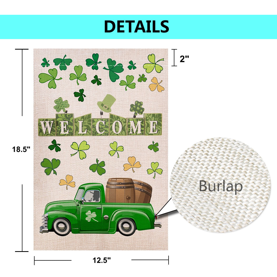Shmbada St Patrick's Day Burlap Garden Flag, Double Sided Outdoor Lawn Yard Home Decoration Small Flag Irish Shamrock Clover Banner Holiday Green Truck Party Beer Accessories Decor, 12.5" x 18.5"