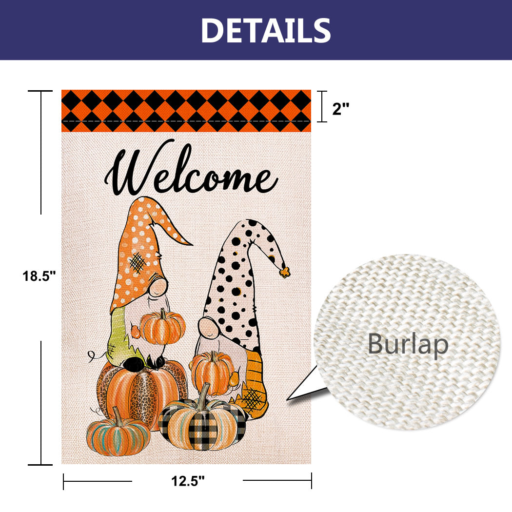 Shmbada Double Sided Welcome Fall Gnomes Halloween Burlap Garden Flag Outdoor Decorative Flags 12.5 x 18.5 inch
