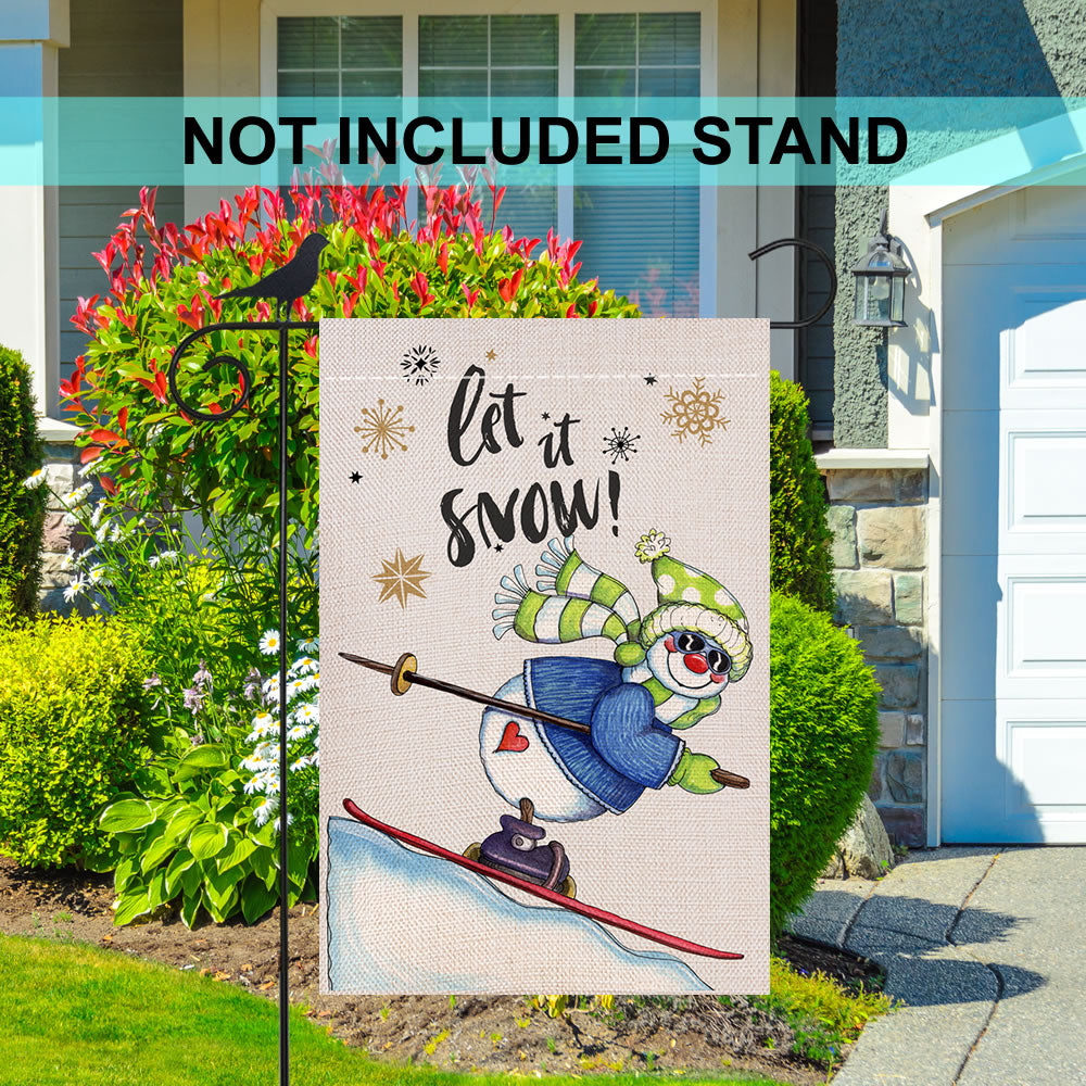 Shmbada Let It Snow Welcome Winter Burlap Double Sided Garden Flag, Merry Christmas Outdoor Decorative Flags, 12 x 18 Inch