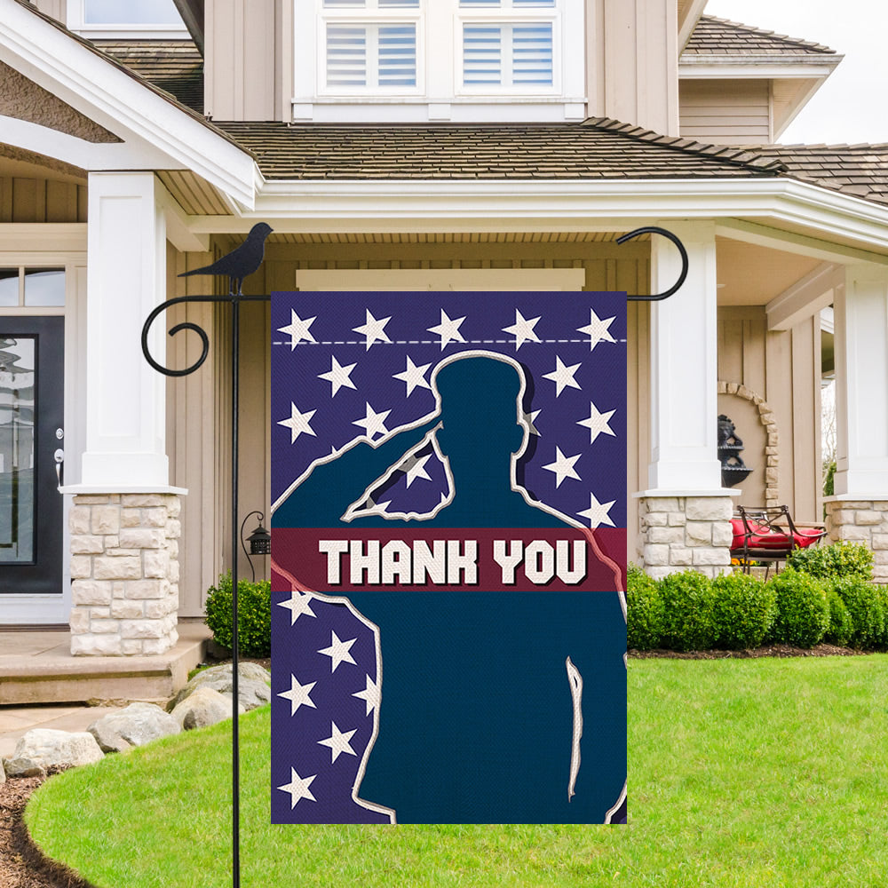 Shmbada Thank You Burlap Garden Flag Double Sided Patriotic Outdoor Decorative for Memorial Day, Fourth of July, Veterans Day, 12.5x18.5 Inch