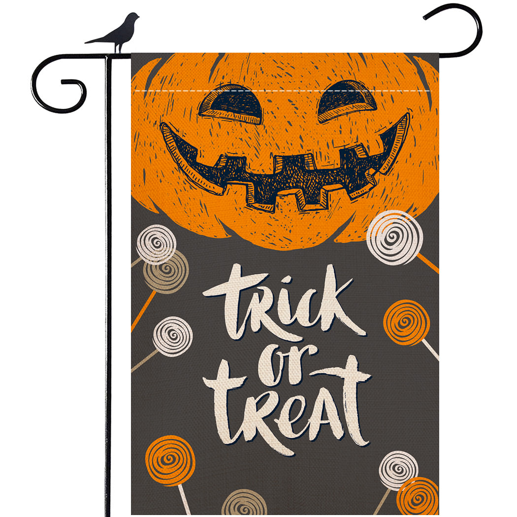 Shmbada Welcome Double Sided Trick or Treat Happy Halloween Burlap Garden Flag, Outdoor Decorative Small Banner, 12 x 18 Inch