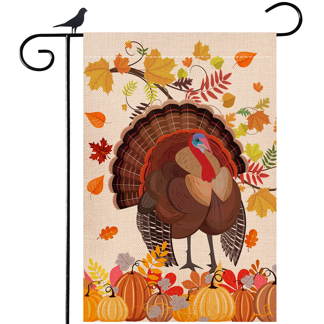 Shmbada Double Sided Turkey Pumpkins Welcome Thanksgiving Day Garden Flag Home Decor Outdoor Decorative Flags, 12 x 18 inch