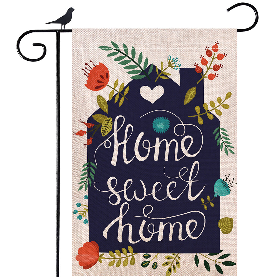 Shmbada Home Sweet Home Burlap Garden Flag, Double Sided Premium Material, Spring Summer Decor Outdoor Flowers Banner Decorative Small Flags for Yard Lawn Patio Farmhouse, 12.5 x 18.5 inch