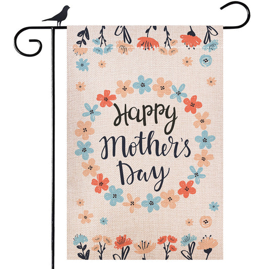 Shmbada Happy Mother's Day Double Sided Burlap Garden Flag, Decorative Outdoor Yard Small Flags, 12" x 18"