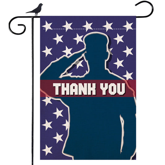 Shmbada Thank You Burlap Garden Flag Double Sided Patriotic Outdoor Decorative for Memorial Day, Fourth of July, Veterans Day, 12.5x18.5 Inch