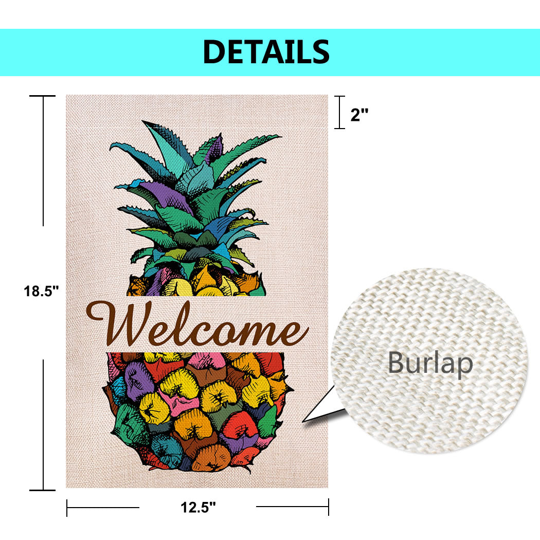 Shmbada Pineapple Welcome Double Sided Burlap Garden Flag, Premium Material, Seasonal Spring Summer Outdoor Funny Decorative Flags for Garden Yard Lawn 12.5 x 18.5 inch