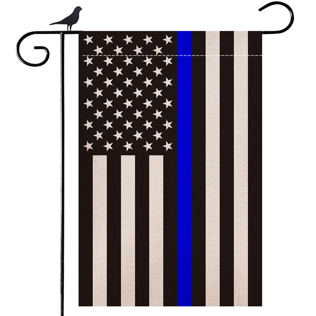 Shmbada USA Thin Blue Line Burlap Garden Flag - Black White and Blue Stripe American Police Flag Honoring Law Enforcement Officers - Premium Double Sided Outdoor Yard Lawn Small Decor - 12 x18 Inch