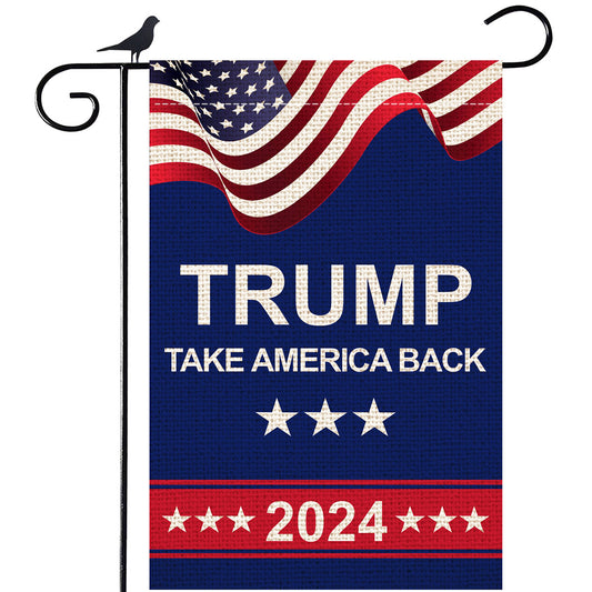 Shmbada President Donald Trump 2024 Take America Back Burlap Garden Flag, Double Sided Patriotic Outdoor Decoration Banner for Yard Lawn, 12.5" x 18.5"