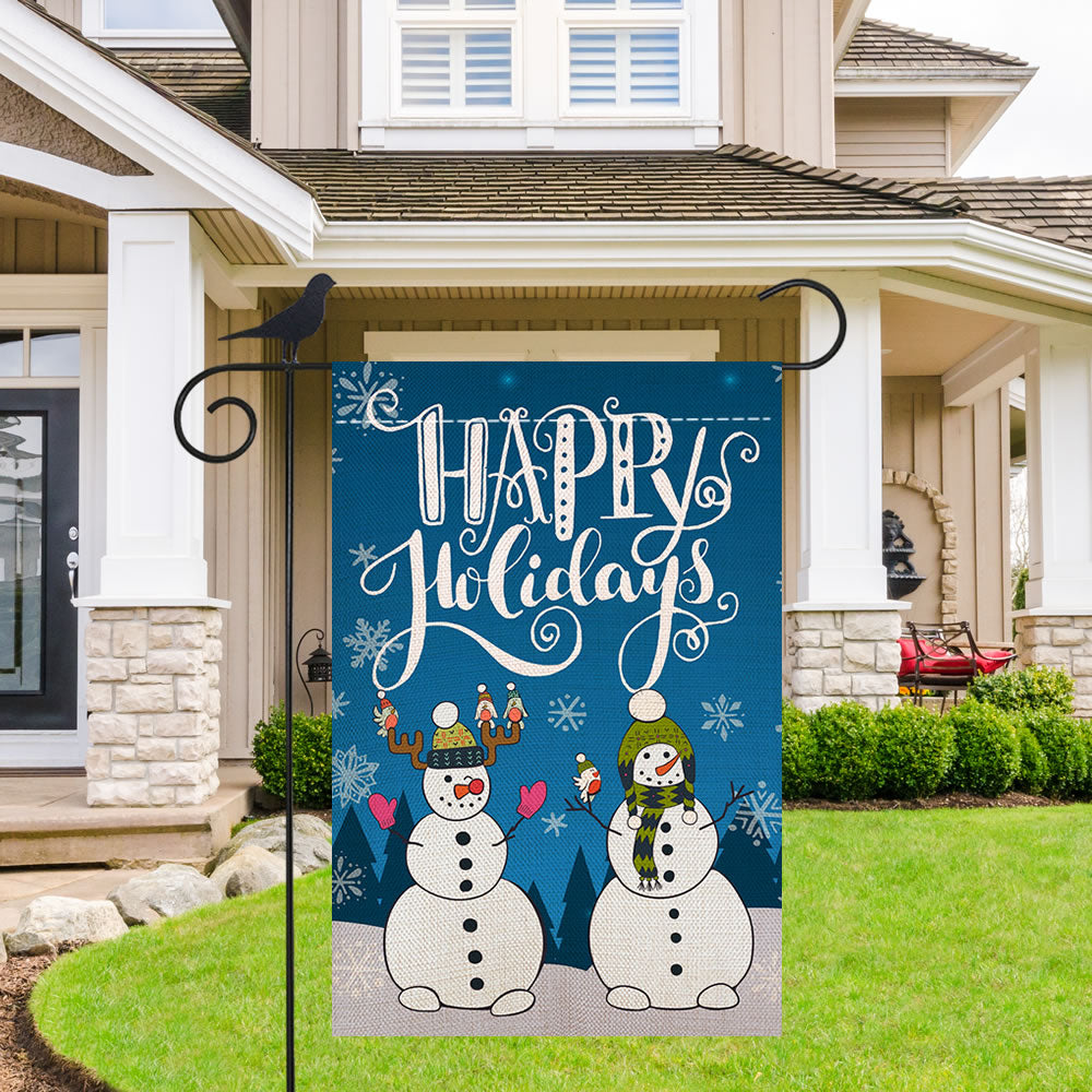Shmbada Merry Christmas Winter Welcome Double Sided Burlap Garden Flag, Seasonal Happy Holiday Outdoor Smile Cute Snowmen Decorative Flags for Home House Yard Lawn Patio Porch, 12.5 x 18.5 Inch