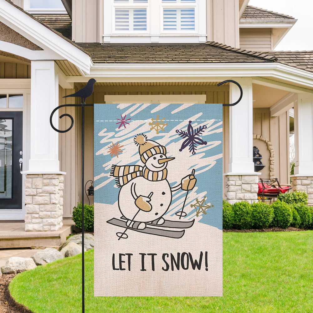 Shmbada Welcome Winter Let It Snow Double Sided Burlap  Garden Flag, Holiday Outdoor Christmas Decorative Banner for Home Yard Lawn Patio, 12 x 18 Inch