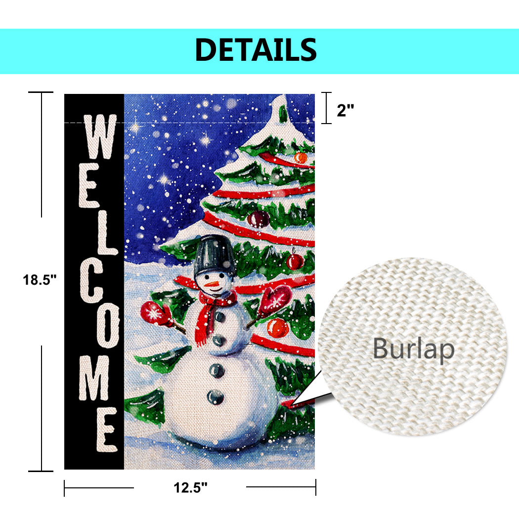 Shmbada Welcome Winter Double Sided Burlap Garden Flag, Christmas Snowman Funny Decorative Outdoor Small Flags,12" x 18"