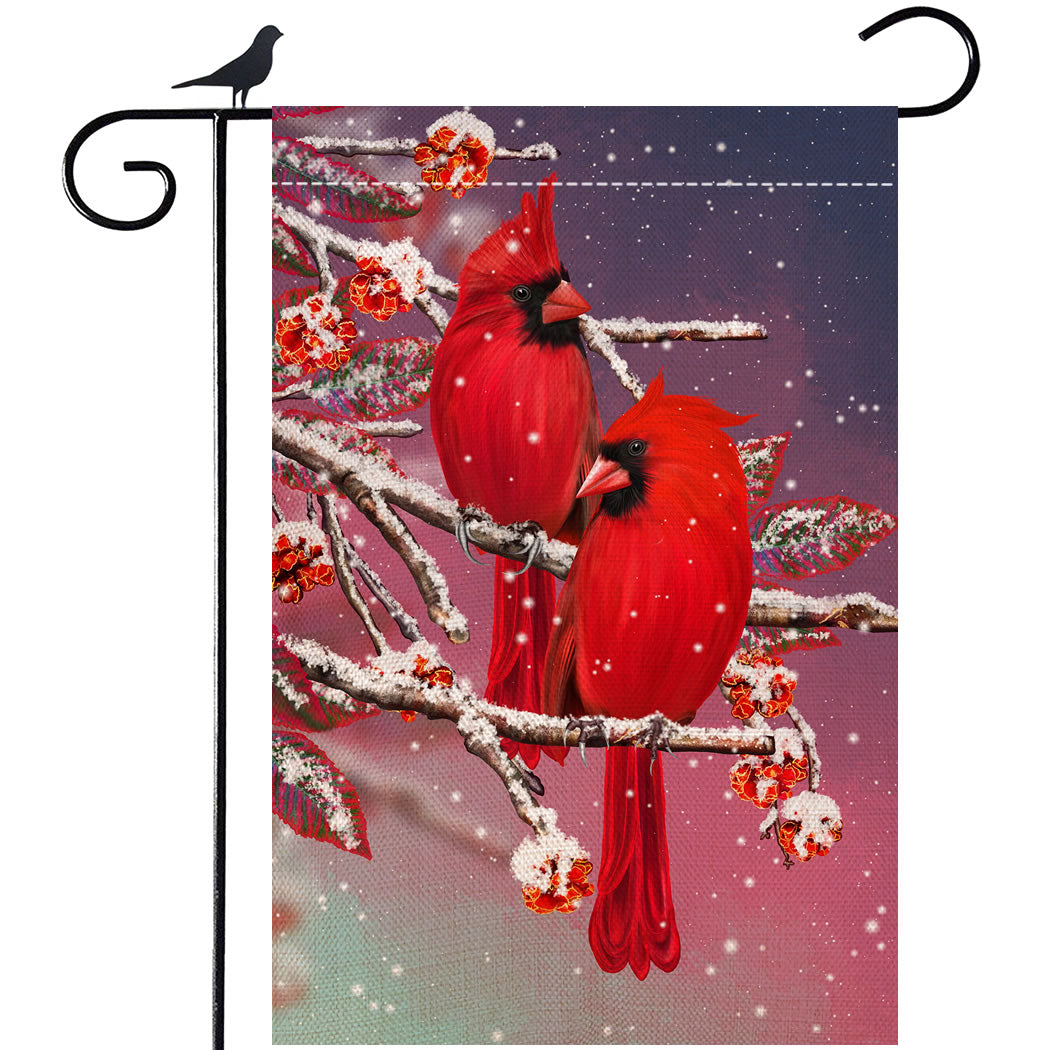 Shmbada Winter Red Cardinal Bird Burlap Garden Flag, Double Sided Seasonal Christmas Home Decor Outdoor Decorative Small Flags, 12 x 18 Inch